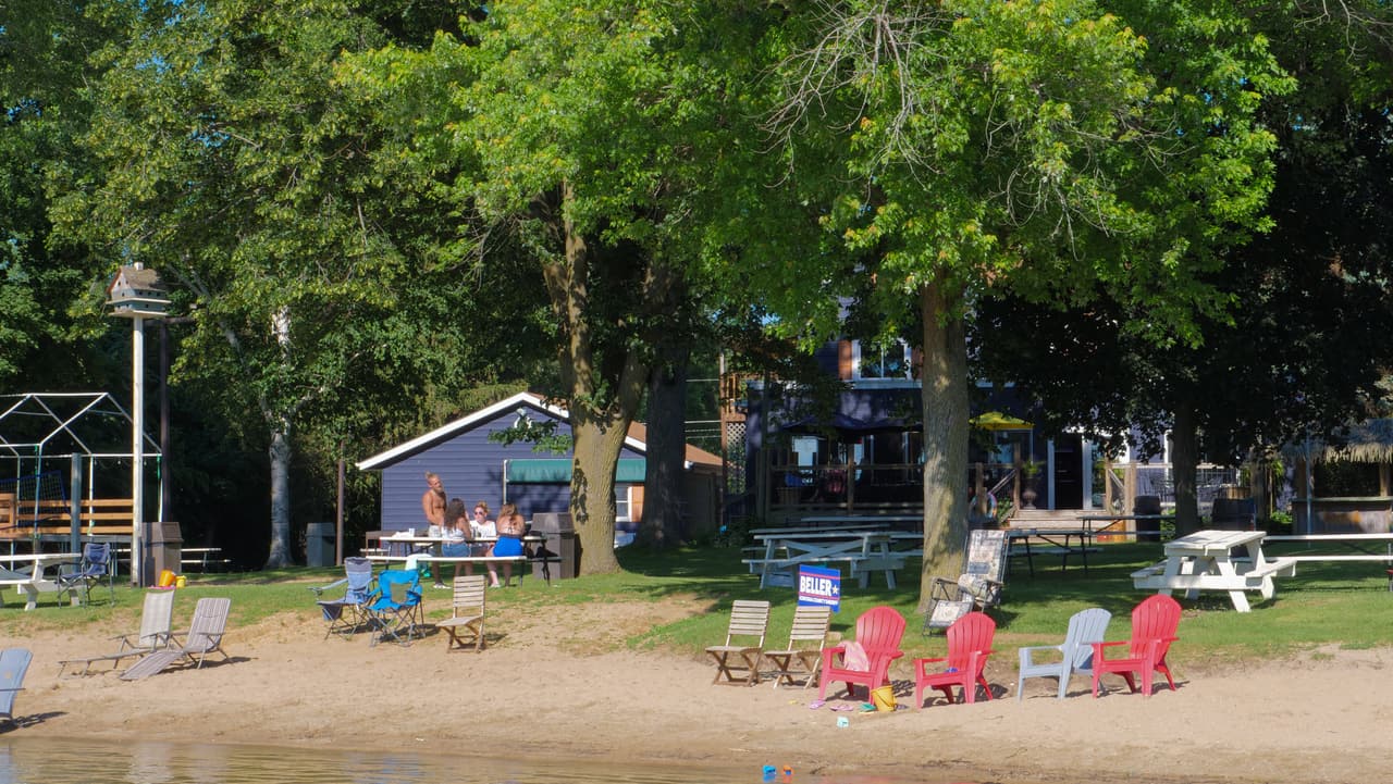 Busy summer afternoon on the Lily Lake Resort beach